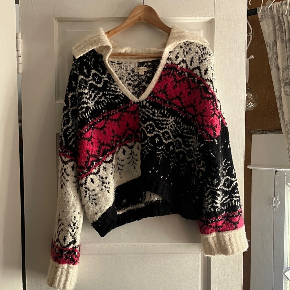 Anthropologie Pilcro Black, Pink, and Cream V-Neck Sweater